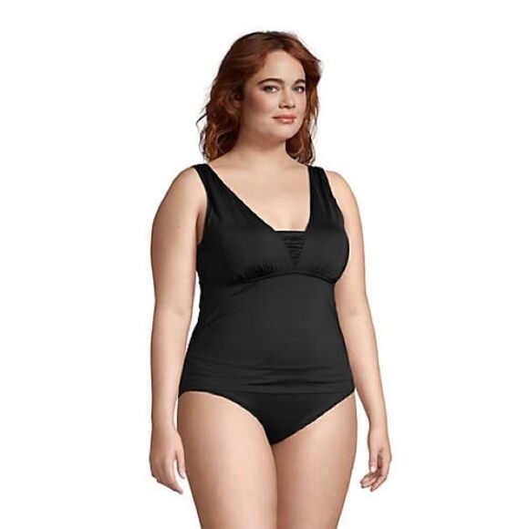 Land’s End Plus Standard Control Lining Grecian Tankini BLACK or Blackberry Var - Picture 9 of 11